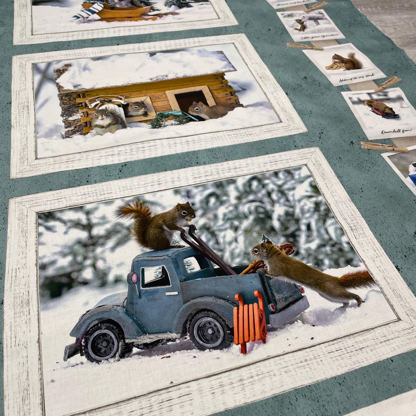 Secret Life of Squirrels II Fabric Panel 24" x 43" - Teal - Clothworks - Y4217-104 Teal