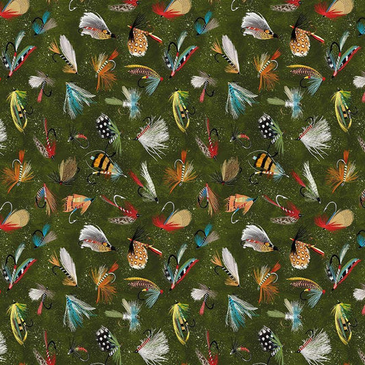 Fly Fishing Lure fabric - 100% Cotton - Timeless Treasures - CD3480