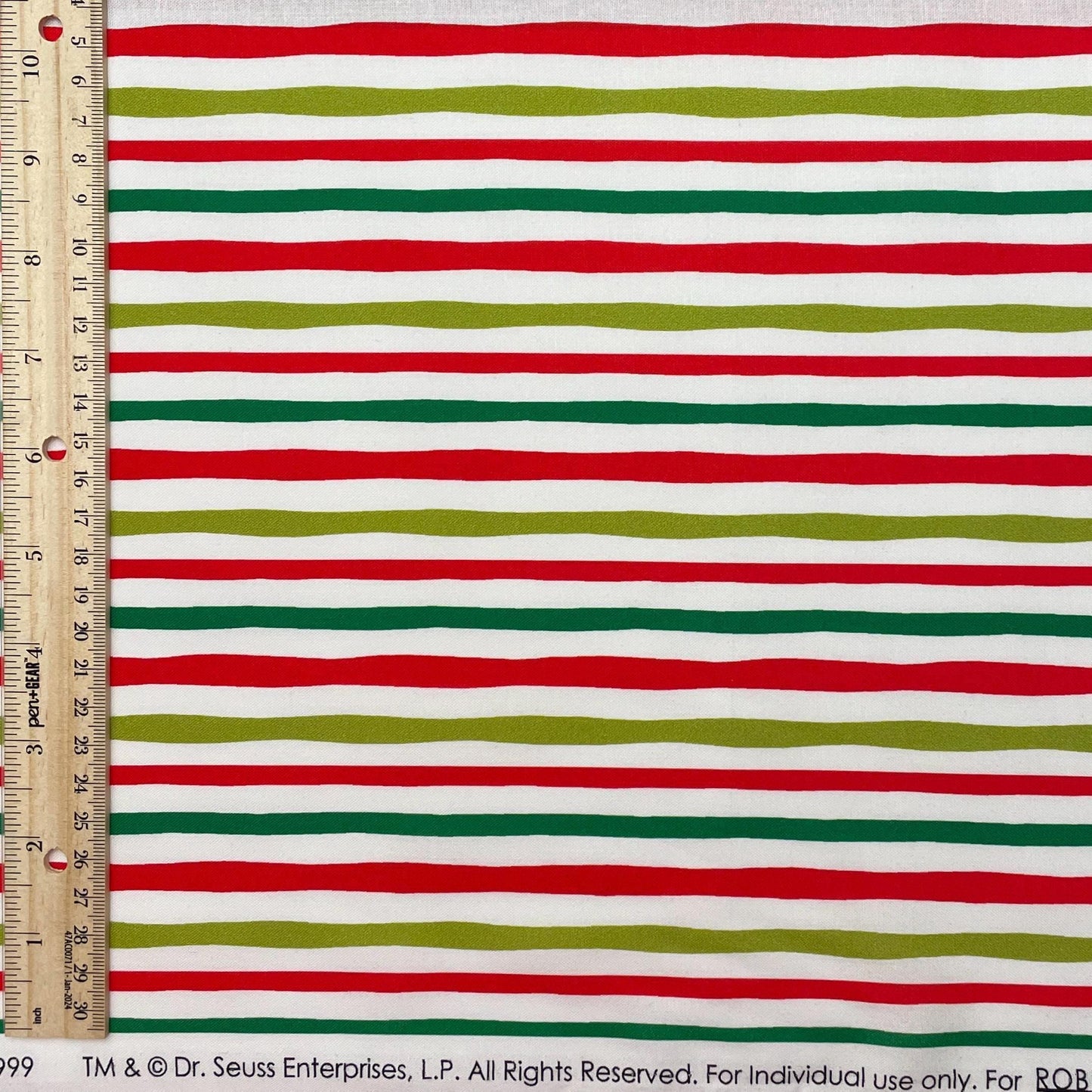 Robert Kaufman Holiday Stripe Fabric - Dr. Seuss - 100% cotton