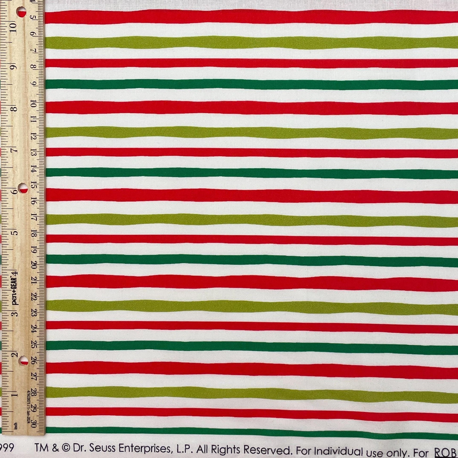 Robert Kaufman Holiday Stripe Fabric - Dr. Seuss - 100% cotton