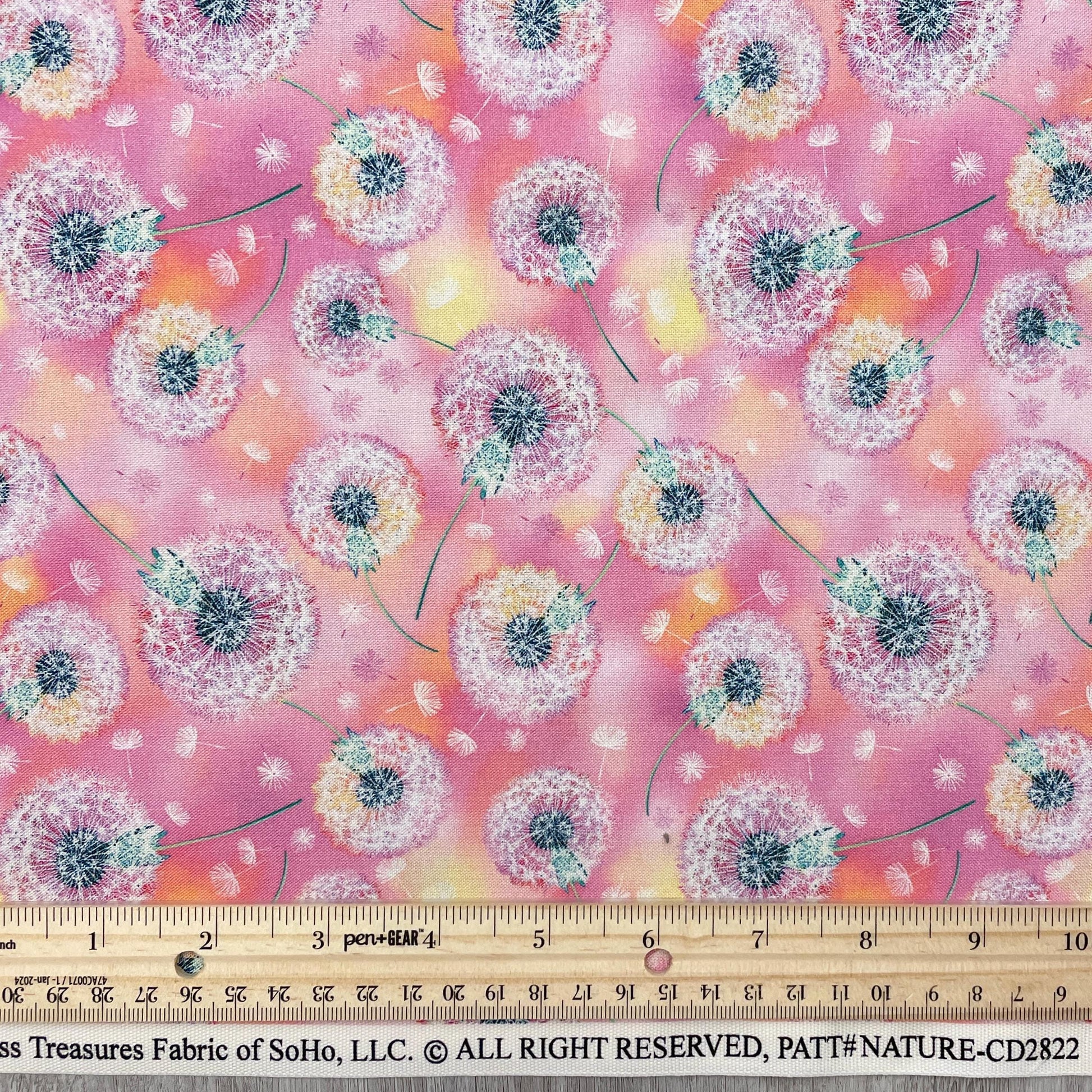 Dandelion Fabric - Pink - 100% Cotton - Timeless Treasures - Fanciful Fronds Collection