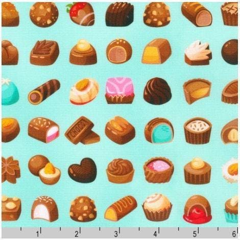 Chocolate Candy Fabric - Mint Sweet Tooth - Robert Kaufman - 100% cotton fabric - Chocolate theme food print material - Ships NEXT DAY