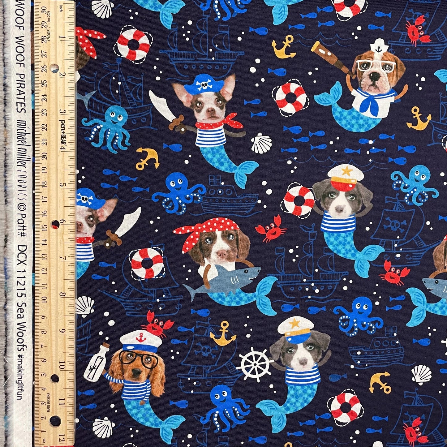 Dog Pirate Fabric - Nautical Fabric