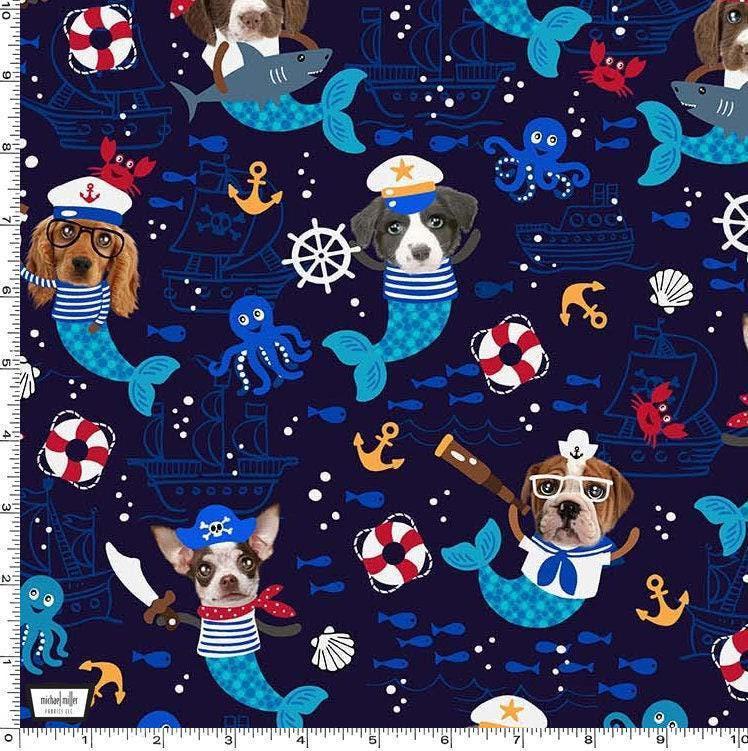 Dog Fabric - Pirate Fabric - Nautical Fabric - Michael Miller Woof Woof Pirates Collection - 100% Cotton - Ships Skulls - SHIPS NEXT DAY