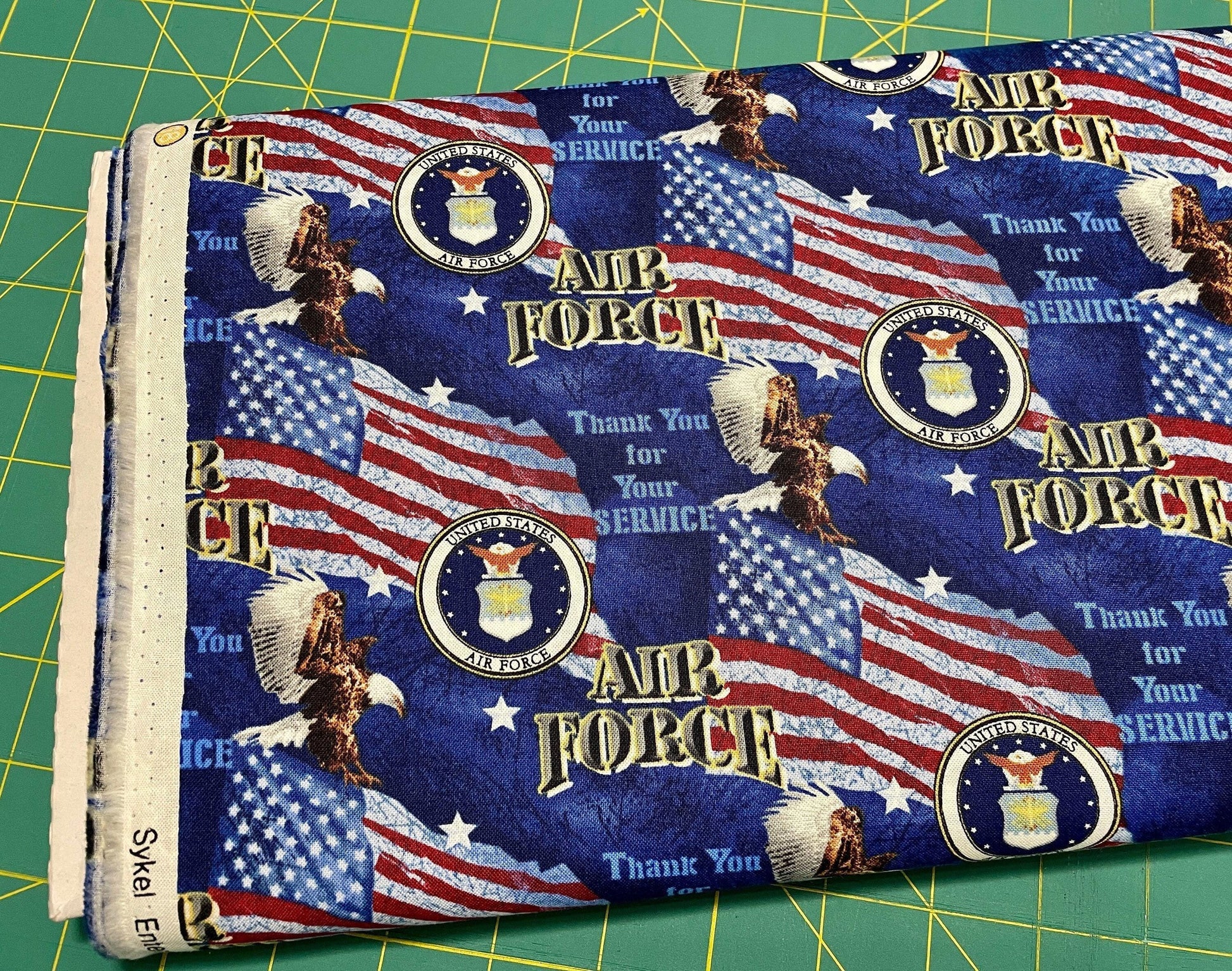 New! US Air Force - U.S. Military - USAF - Sykel - 100% Cotton Fabric - Ships NEXT day