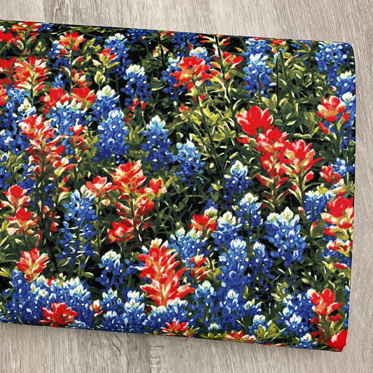 Bluebonnets and Indian Paintbrush Flowers - Michael Miller - 100% Cotton - Texas Wildflowers