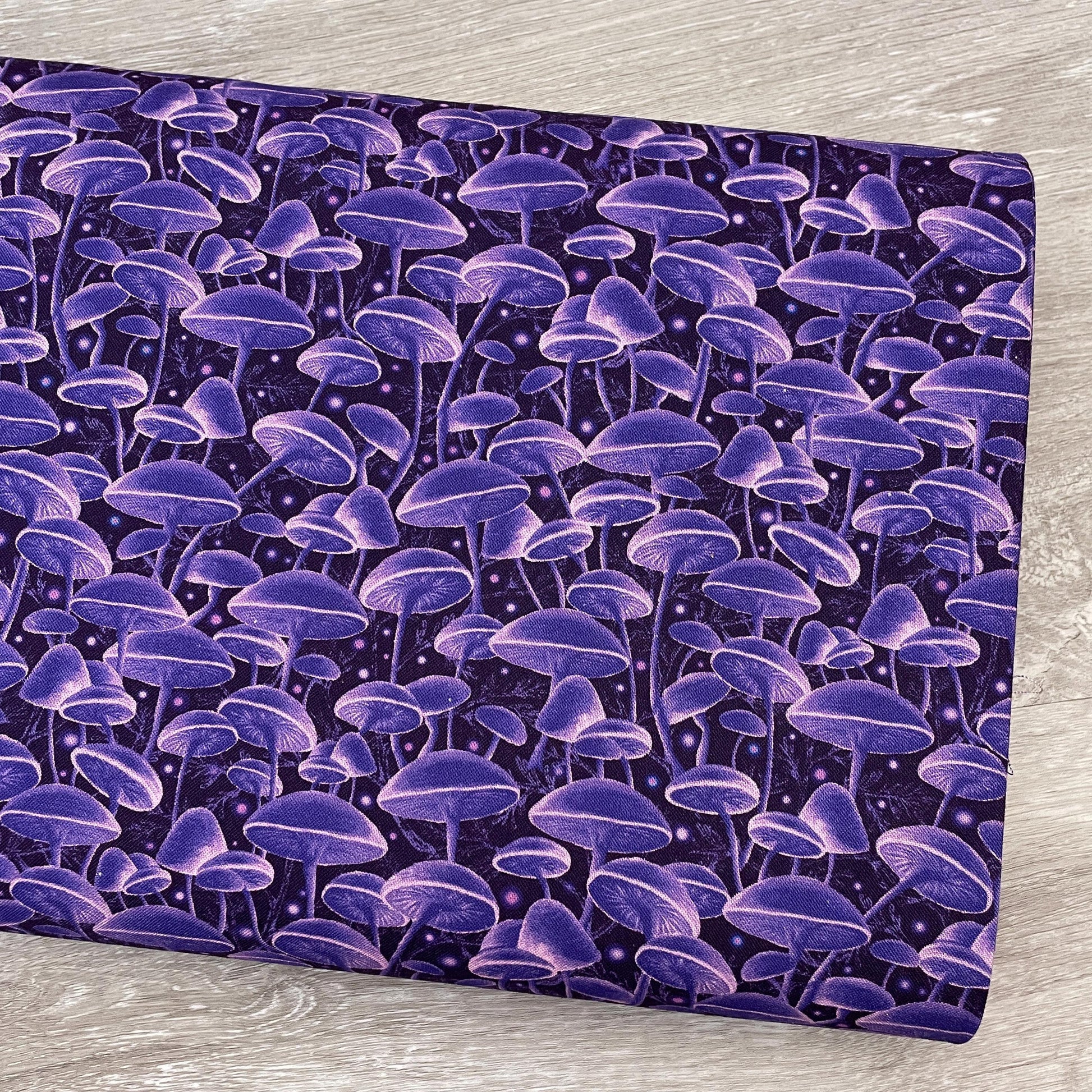 Bioluminescent Mushrooms - Purple - 100% Cotton Fabric - Timeless Treasures - Electric Ocean