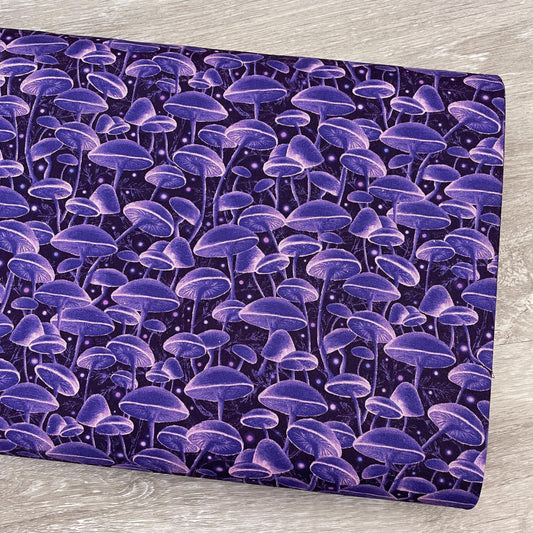 Bioluminescent Mushrooms - Purple - 100% Cotton Fabric - Timeless Treasures - Electric Ocean