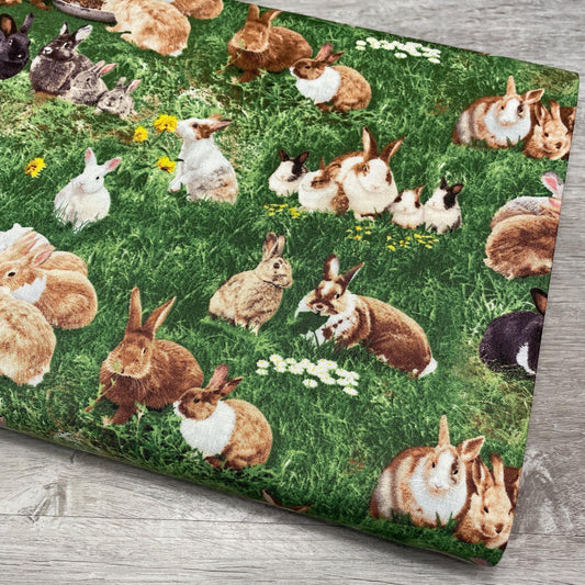 Realistic Bunny Rabbit fabric - Farm Animals - 650Green