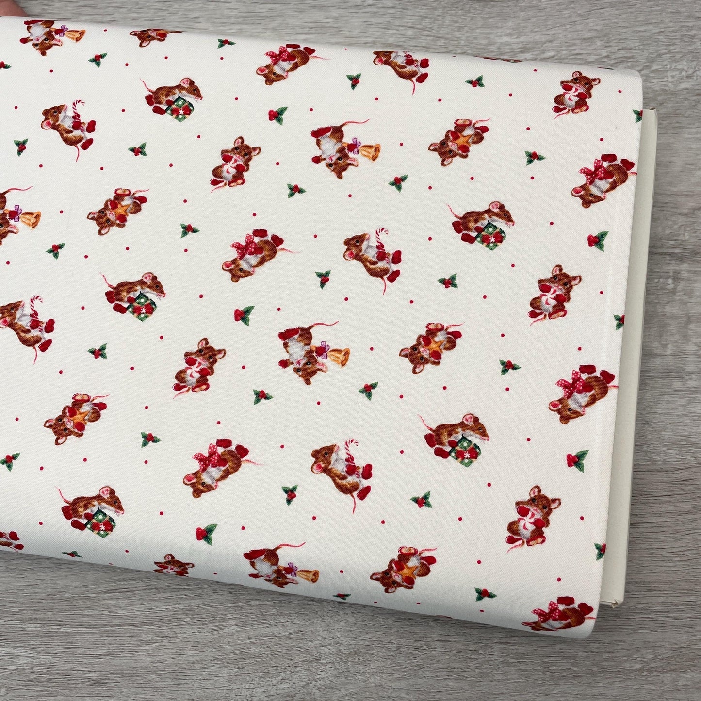 Christmas Mice Fabric - Mice with Red Boots - Furry and Bright