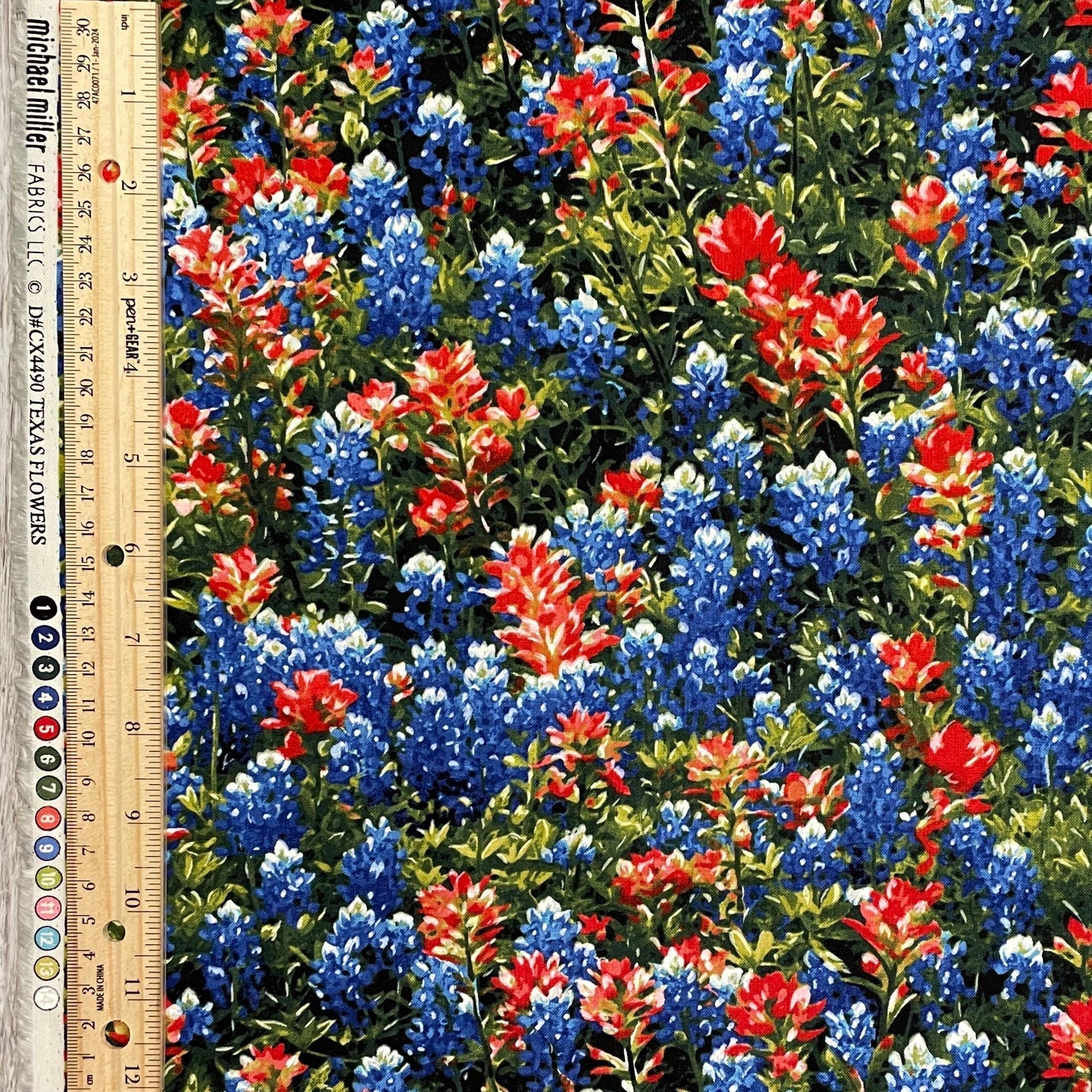Bluebonnets and Indian Paintbrush Flowers - Michael Miller - 100% Cotton - Texas Wildflowers