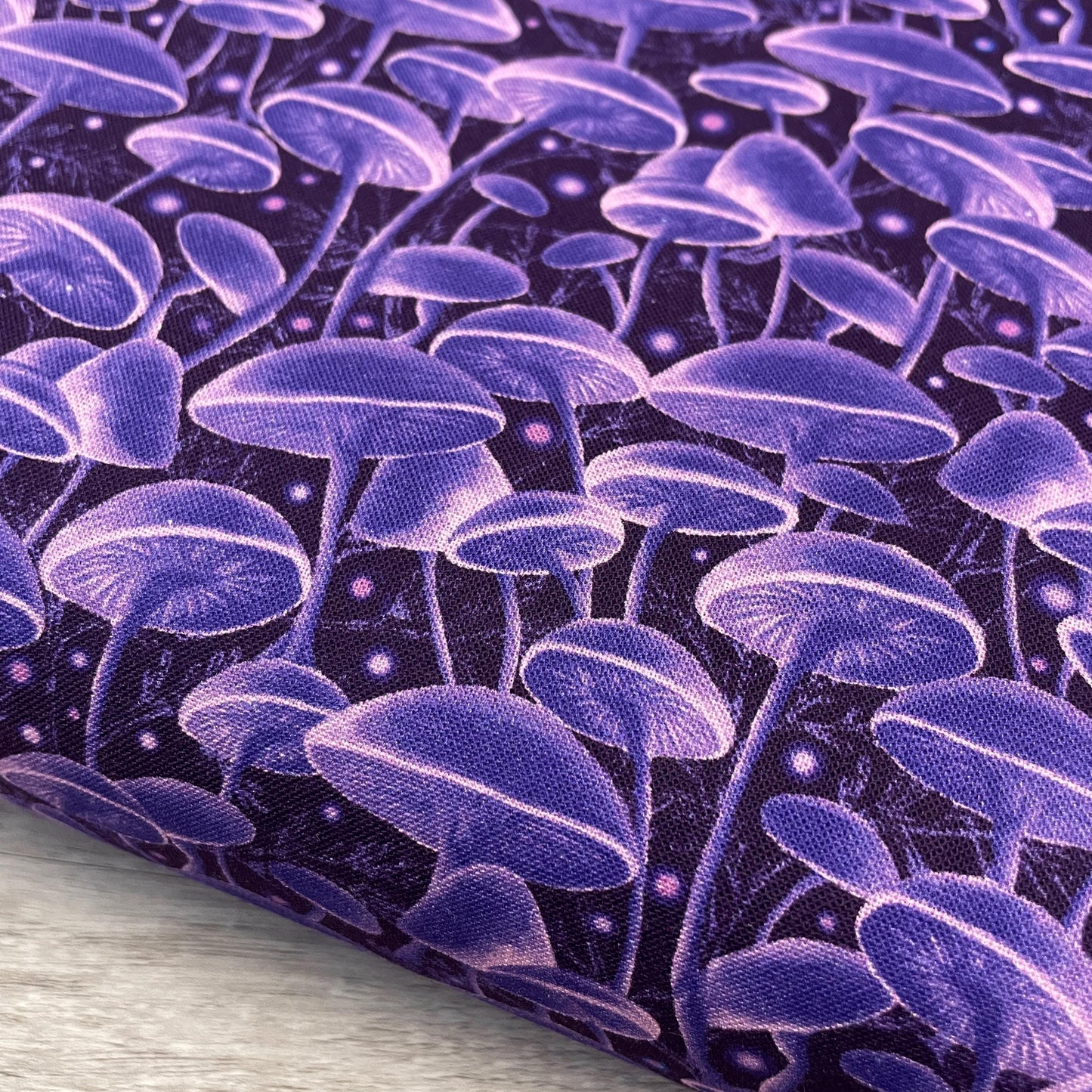 Bioluminescent Mushrooms - Purple - 100% Cotton Fabric - Timeless Treasures - Electric Ocean
