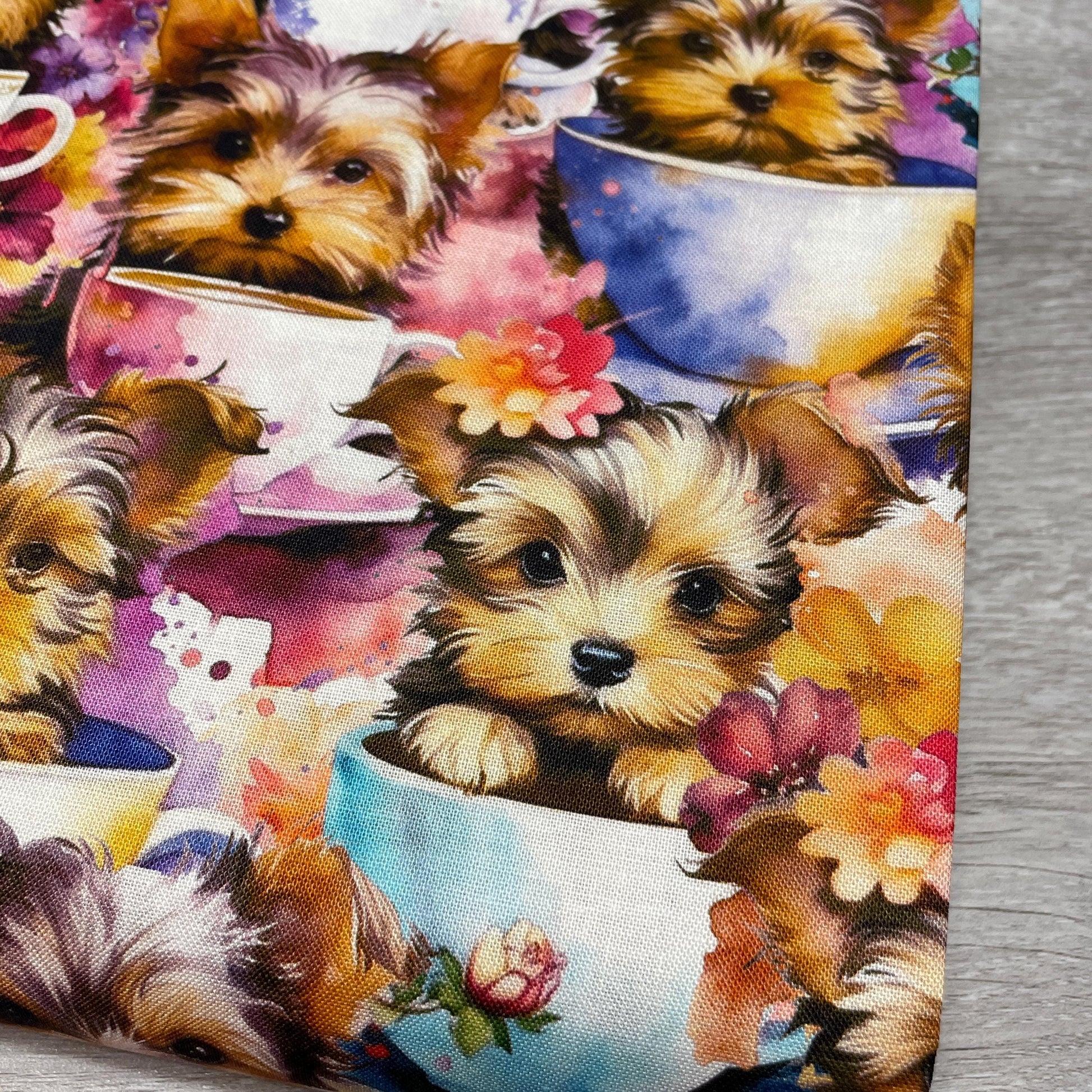 Yorkie Teacup fabric - Foust Exclusive Print - 100% Cotton