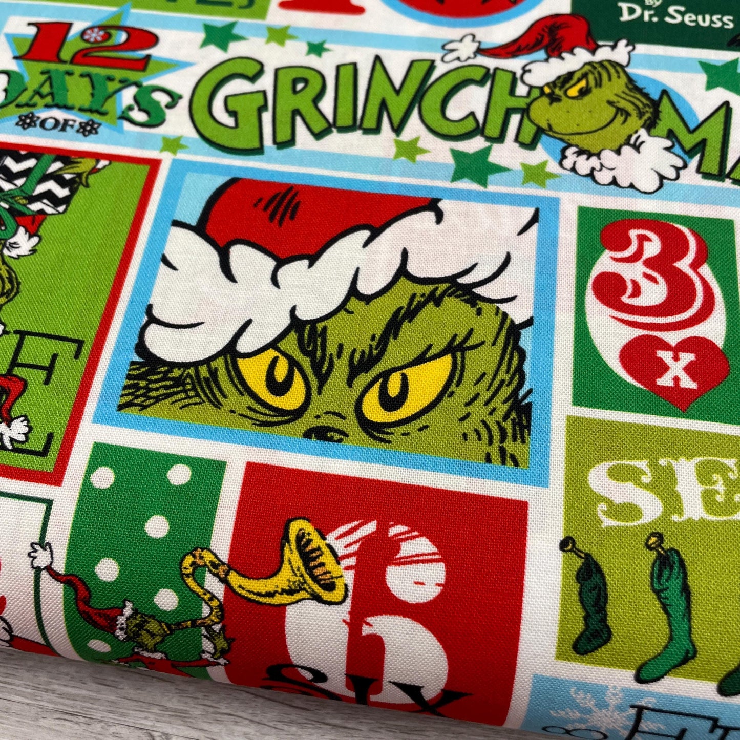 Grinch Fabric - Patch Holiday Dr. Seuss - Robert Kaufman - How the Grinch Stole Christmas - 100% cotton