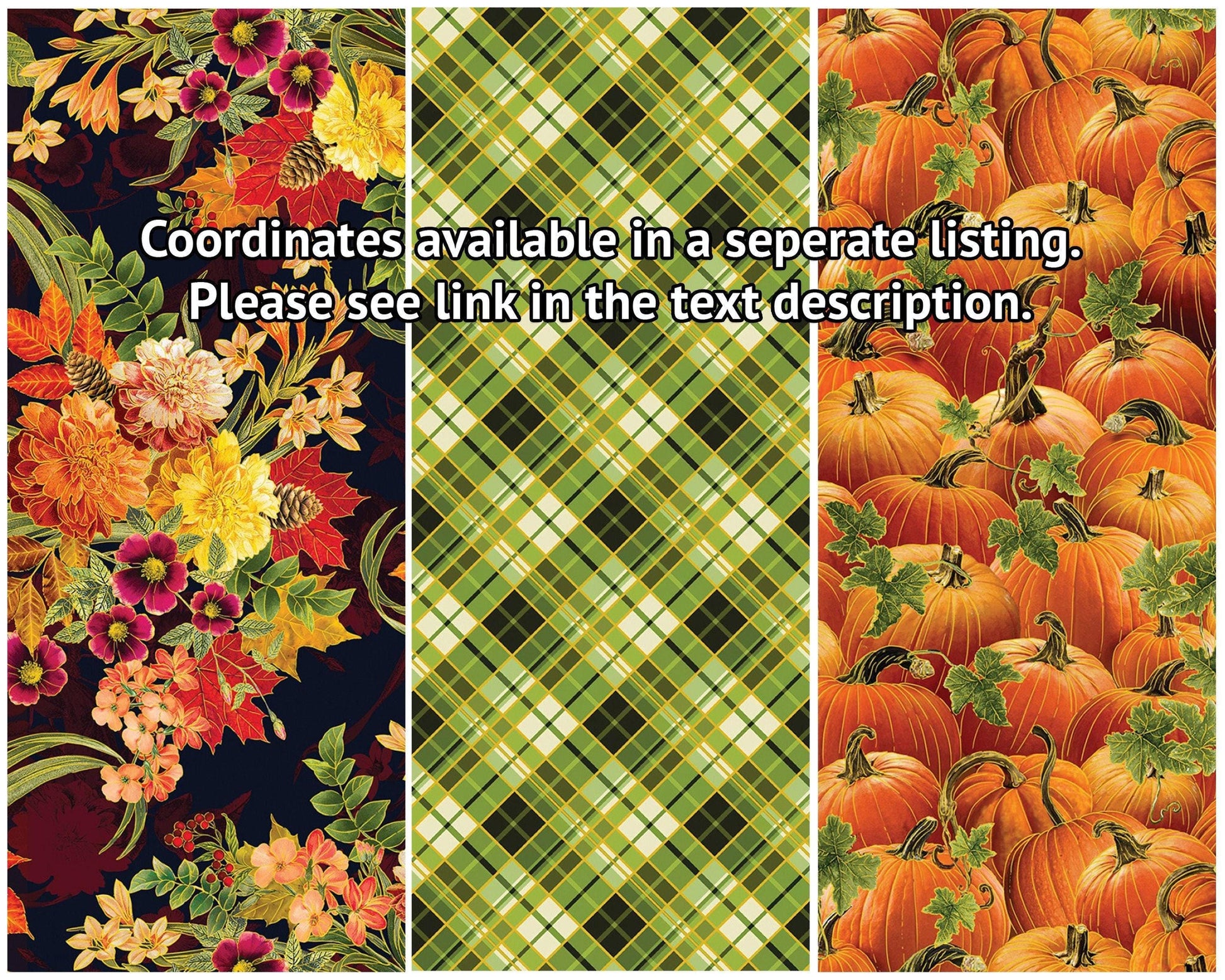 Autumn Plaid Green Fabric with Metallic Accents - Harvest Festival by Benartex - 100% Cotton - Thanksgiving print material - SHIPS NEXT DAY