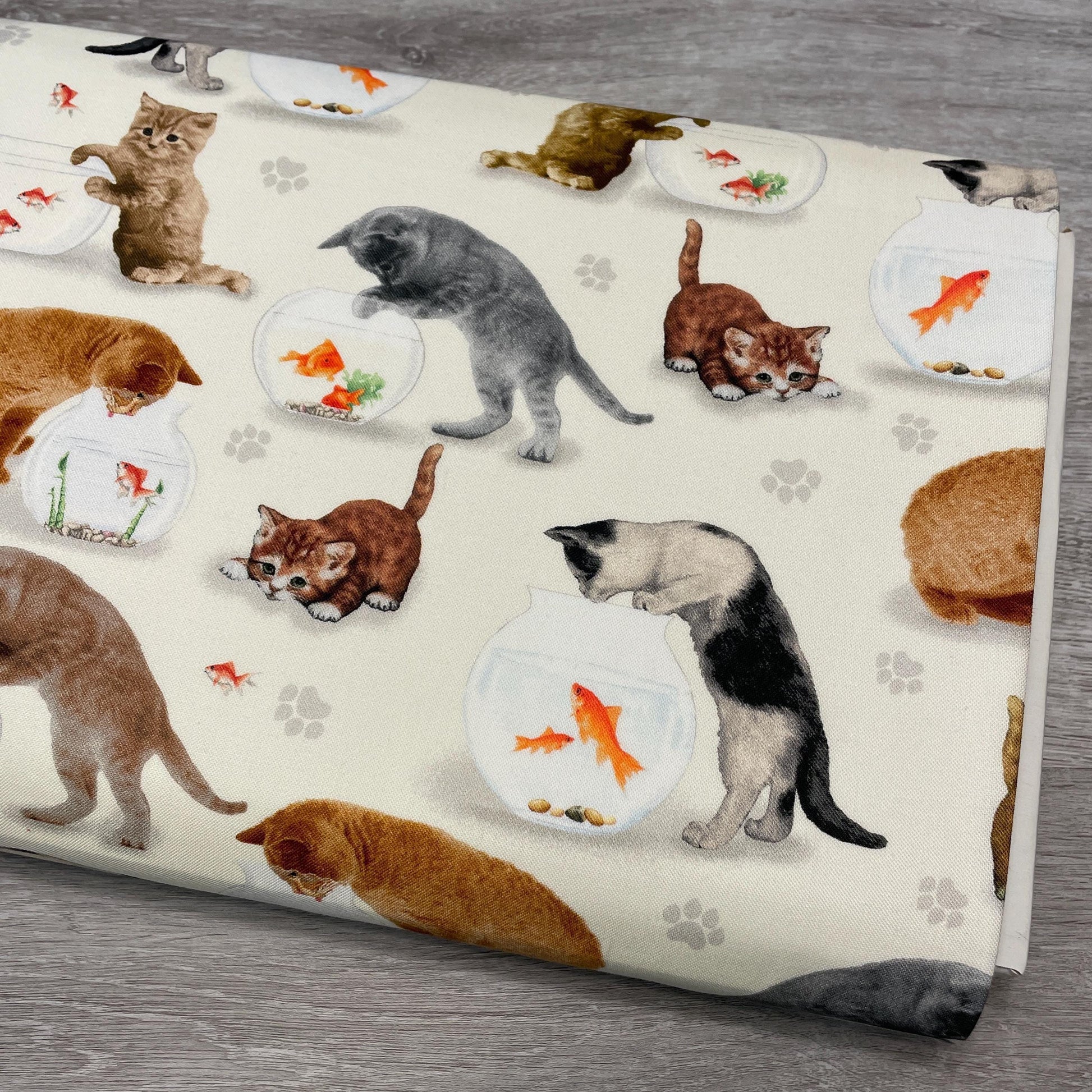 Cat Fabric - Cats and Fish Bowl - You had me at Meow