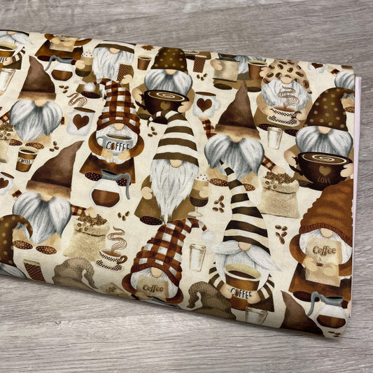 Coffee Gnome Fabric - Timeless Treasures - Espresso Yourself collection - 100% Cotton Fabric - coffee material