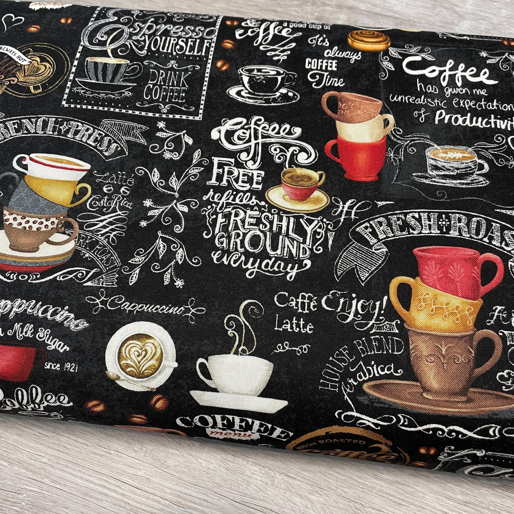 Coffee Chalkboard Fabric - Timeless Treasures - 100% Cotton - Just Brew It