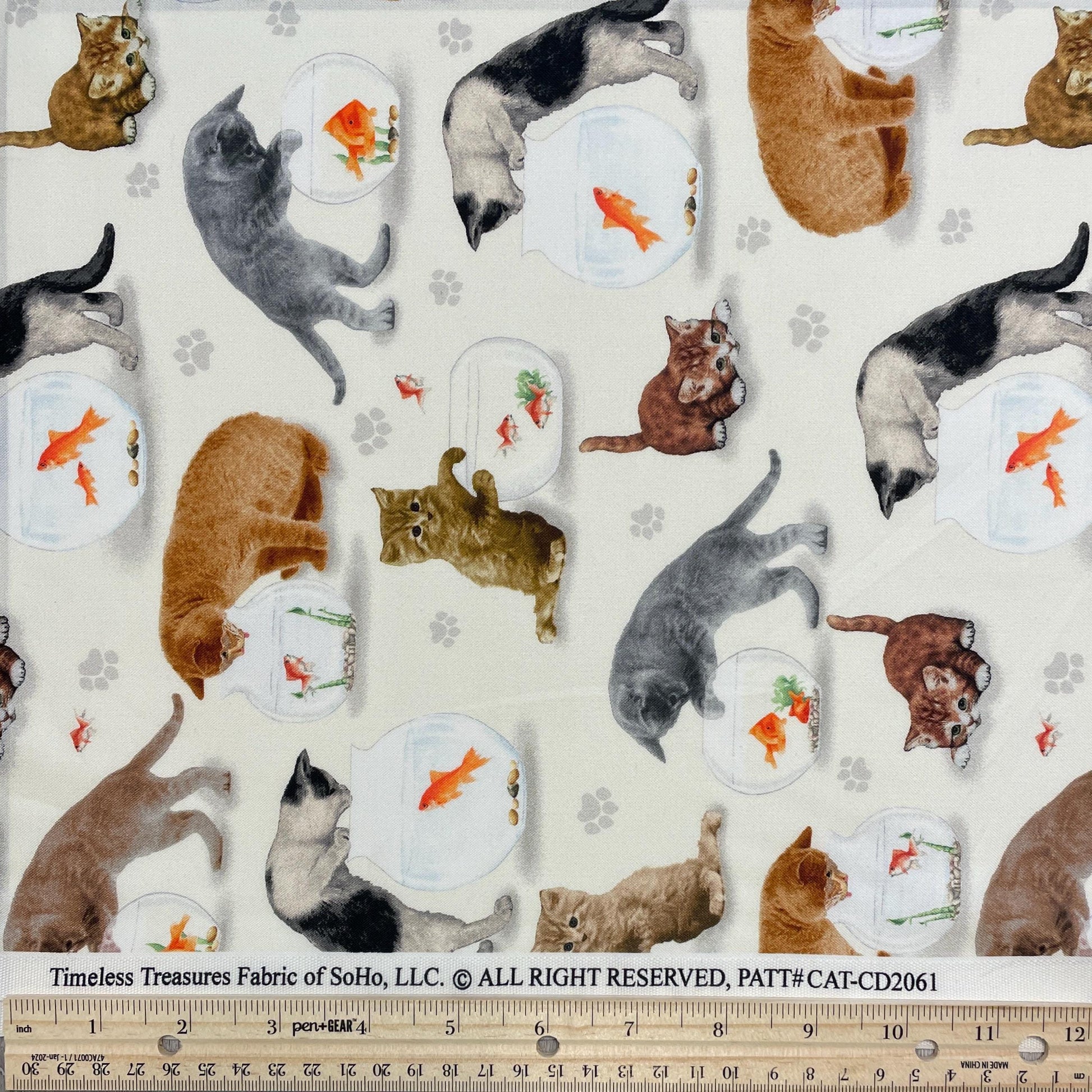 Cat Fabric - Cats and Fish Bowl - You had me at Meow