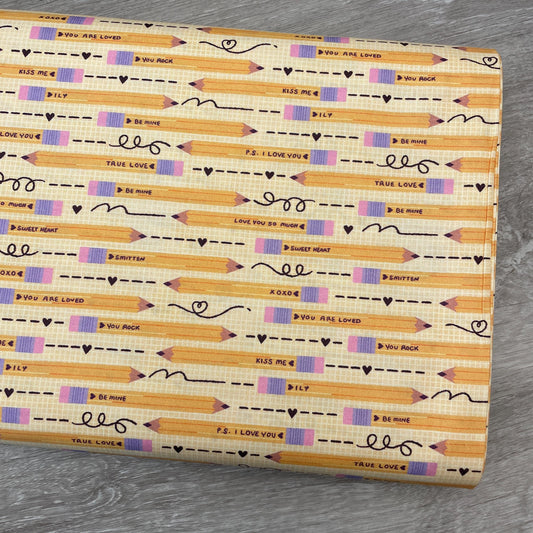 Pencil You in Yellow - Valentine's Day Fabric - 100% Cotton - Paintbrush Studio Fabrics