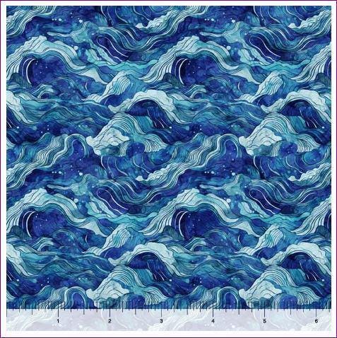 Wave Fabric - Blue - QT Fabrics - 100% Cotton - Atlantis Collection - Ocean Water