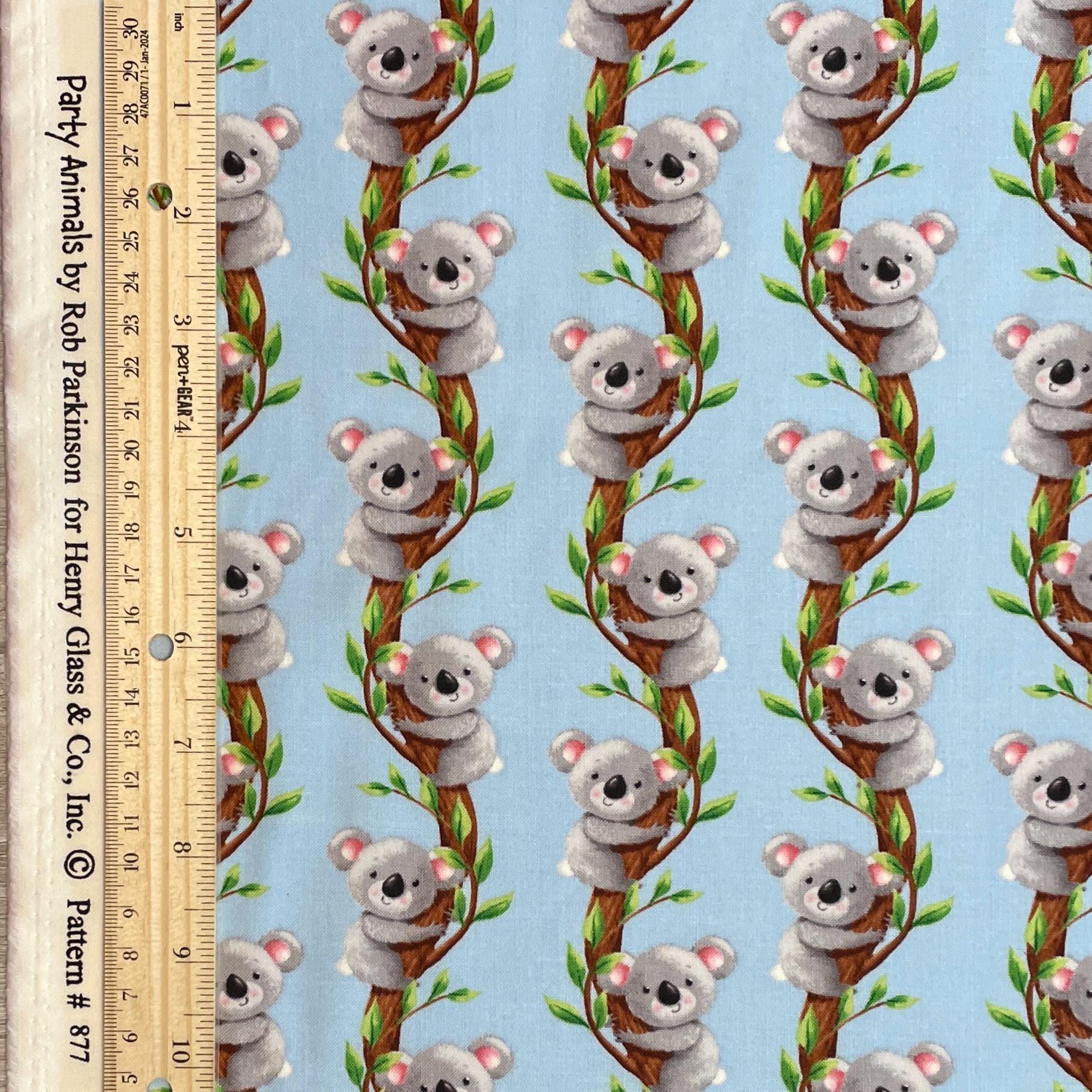 Koala Fabric - 100% cotton - Henry Glass - Koalas on Trees - Party Animals by Rob Parkinson