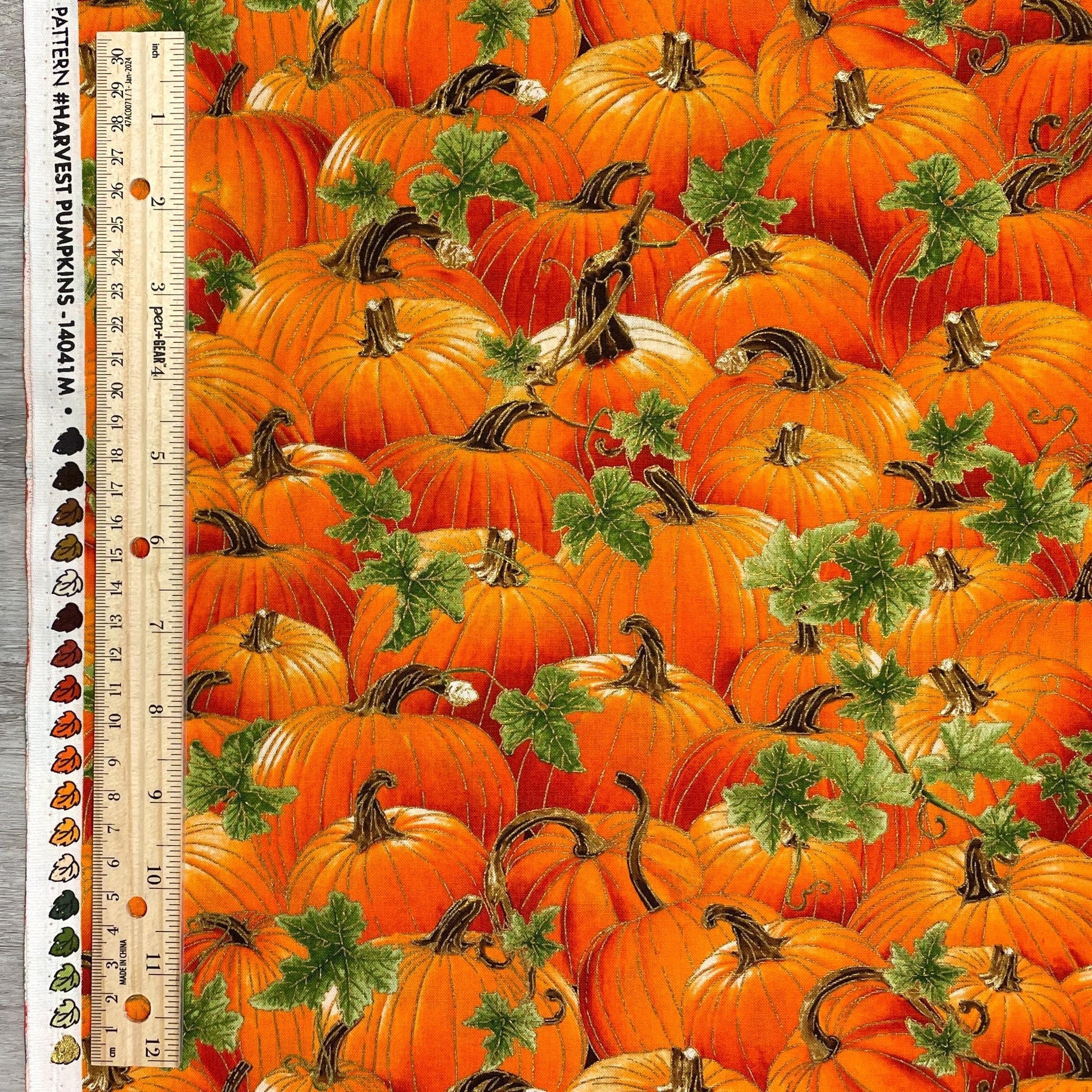 Harvest Pumpkin Fabric - Metallic Accents - Harvest Festival
