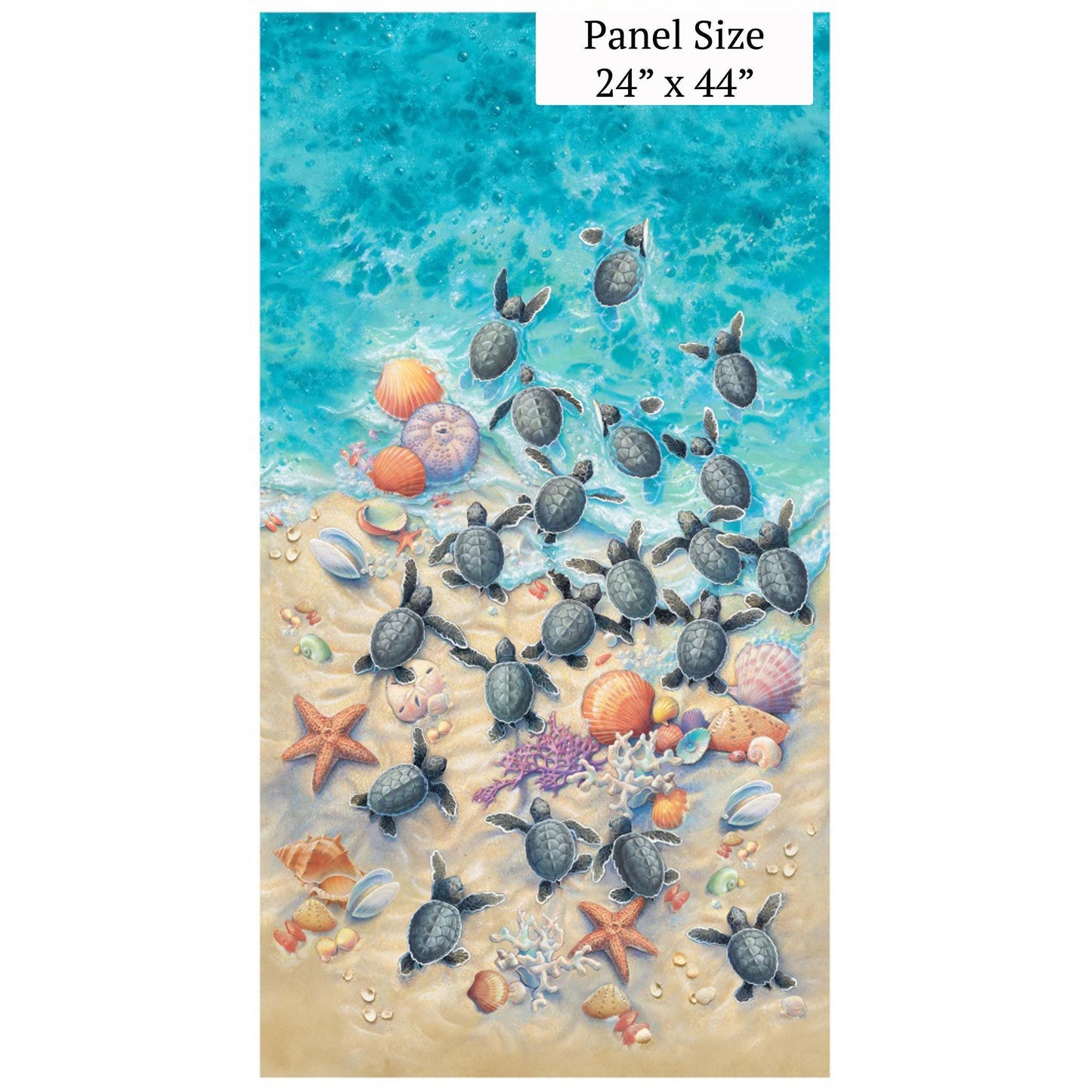 Baby Sea Turtle Panel 24" x 44" - Elizabeth's Studio - 100% Cotton fabric - Race to Safety
