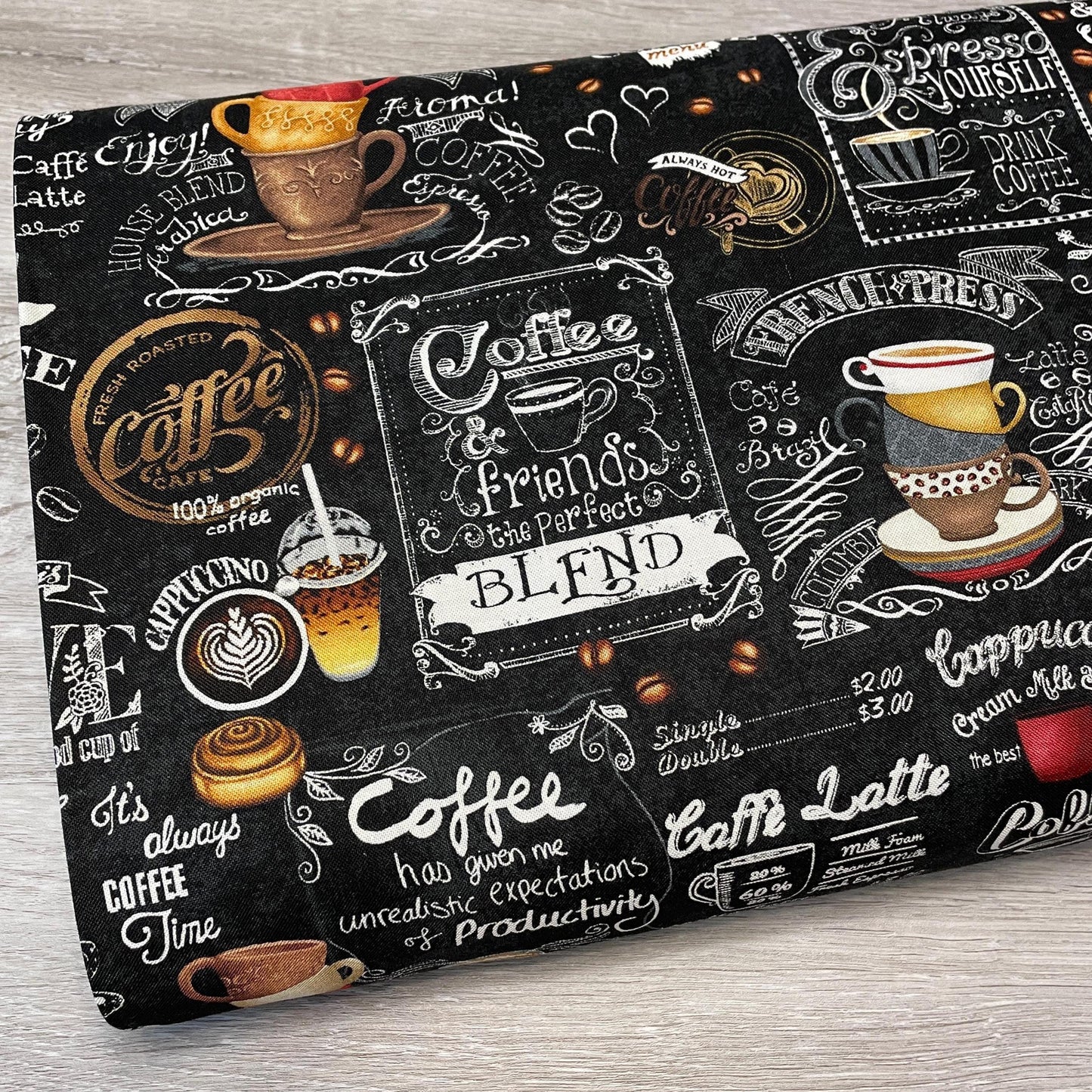 Coffee Chalkboard Fabric - Timeless Treasures - 100% Cotton - Just Brew It