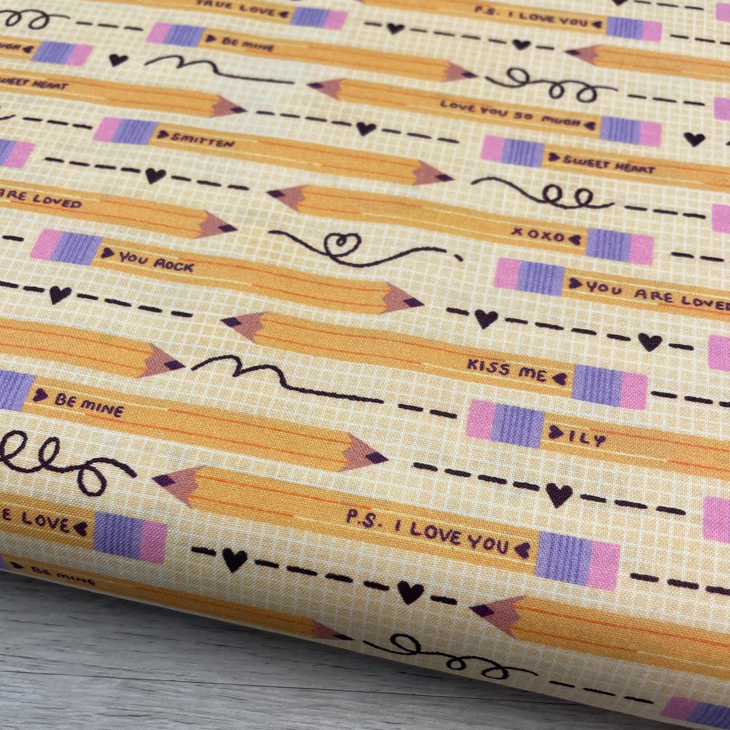 Pencil You in Yellow - Valentine's Day Fabric - 100% Cotton - Paintbrush Studio Fabrics