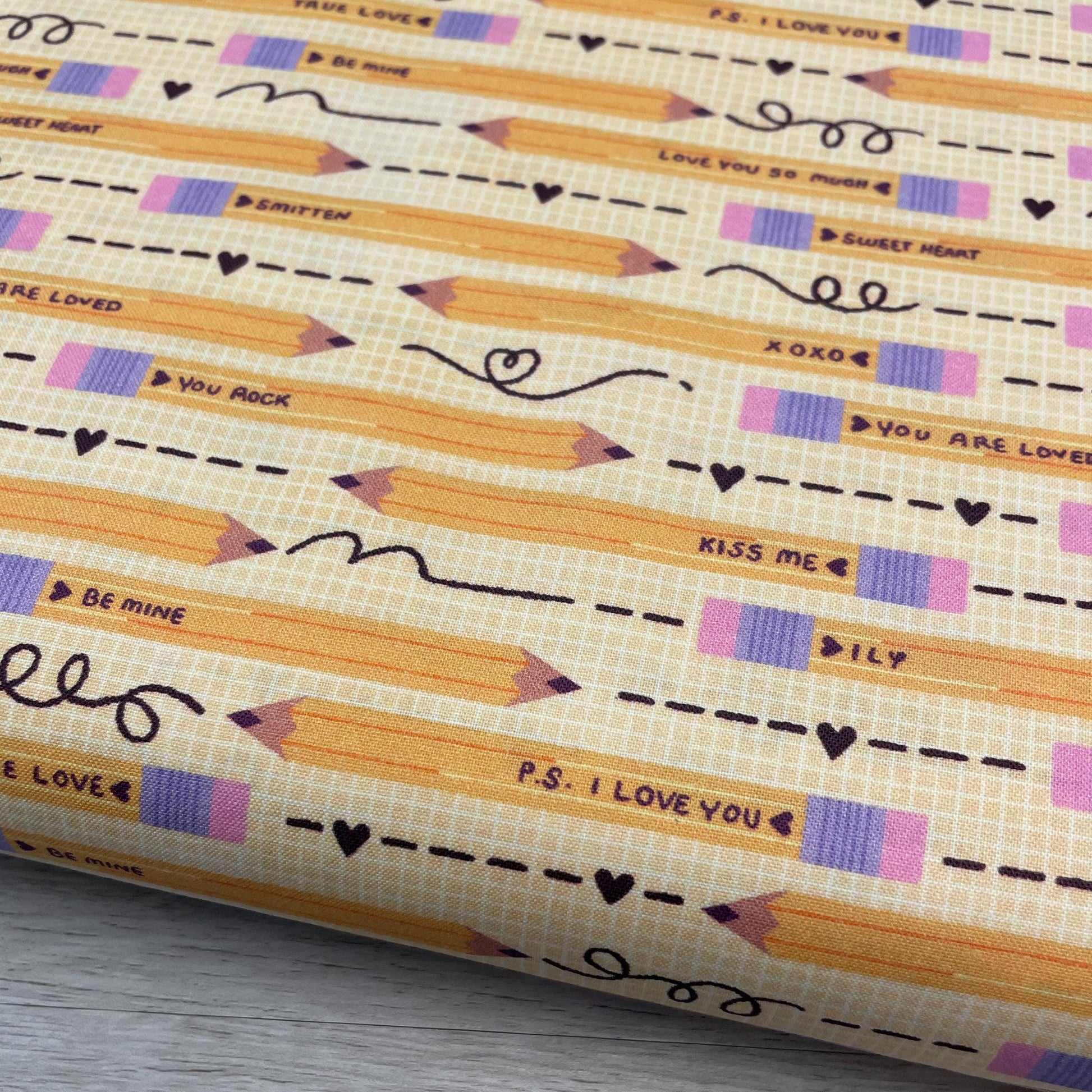 Pencil You in Yellow - Valentine's Day Fabric - 100% Cotton - Paintbrush Studio Fabrics