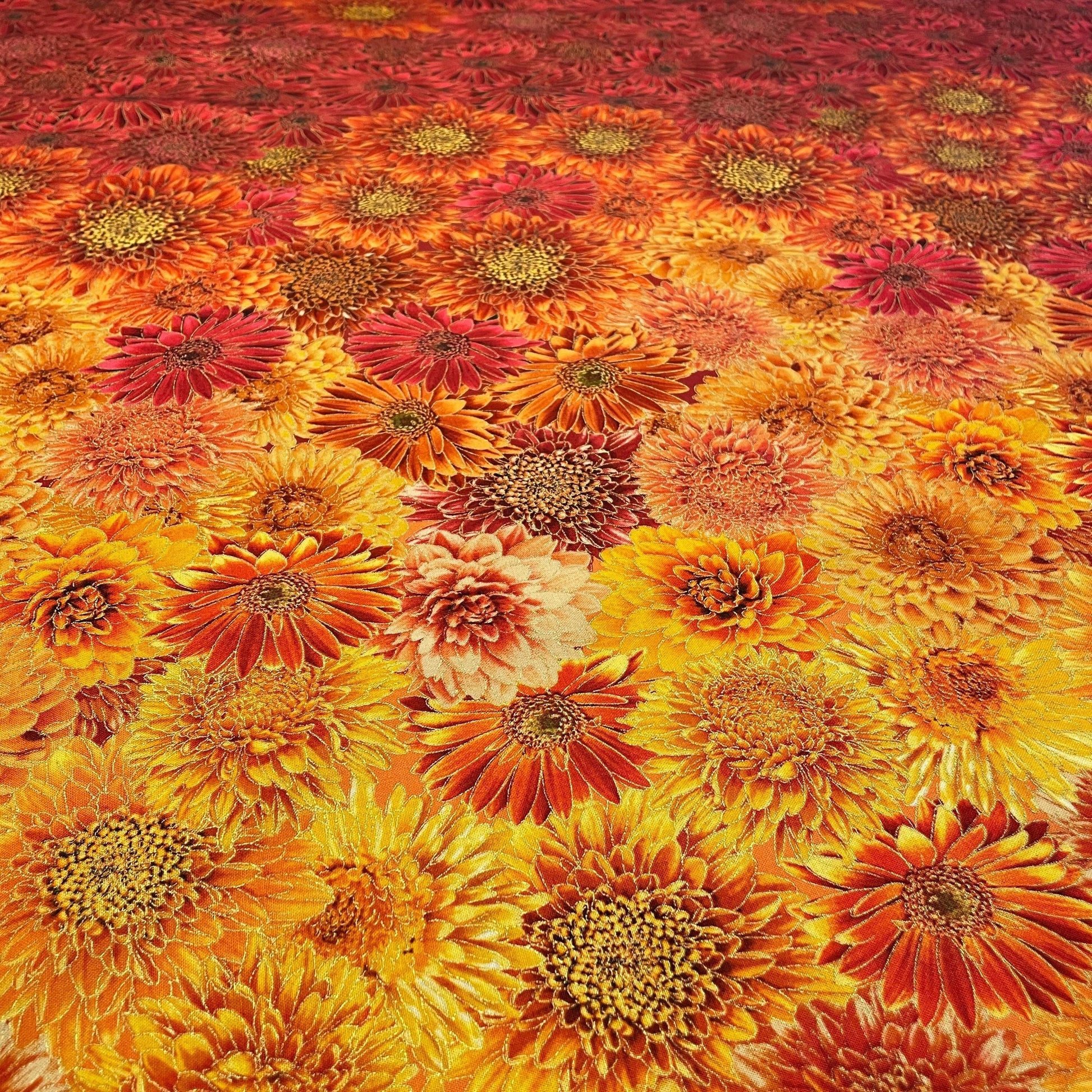Ombre Metallic Mums Fabric - 100% Cotton - Fall is in the Air - Timeless Treasures