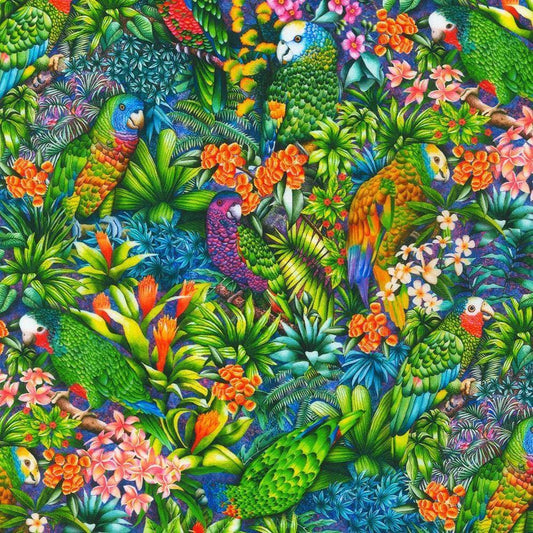Parrot Fabric - Tropical Canyon - Robert Kaufman - 100% cotton - Bird