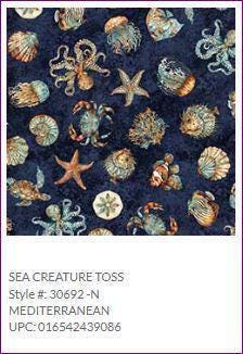 Sea Creature Fabric - Navy - QT Fabrics - 100% Cotton - Ocean Life