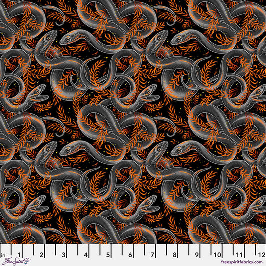 Halloween Fabric - Sneaky Snakes - 100% Cotton - FreeSpirit - Costumes & Cobwebs