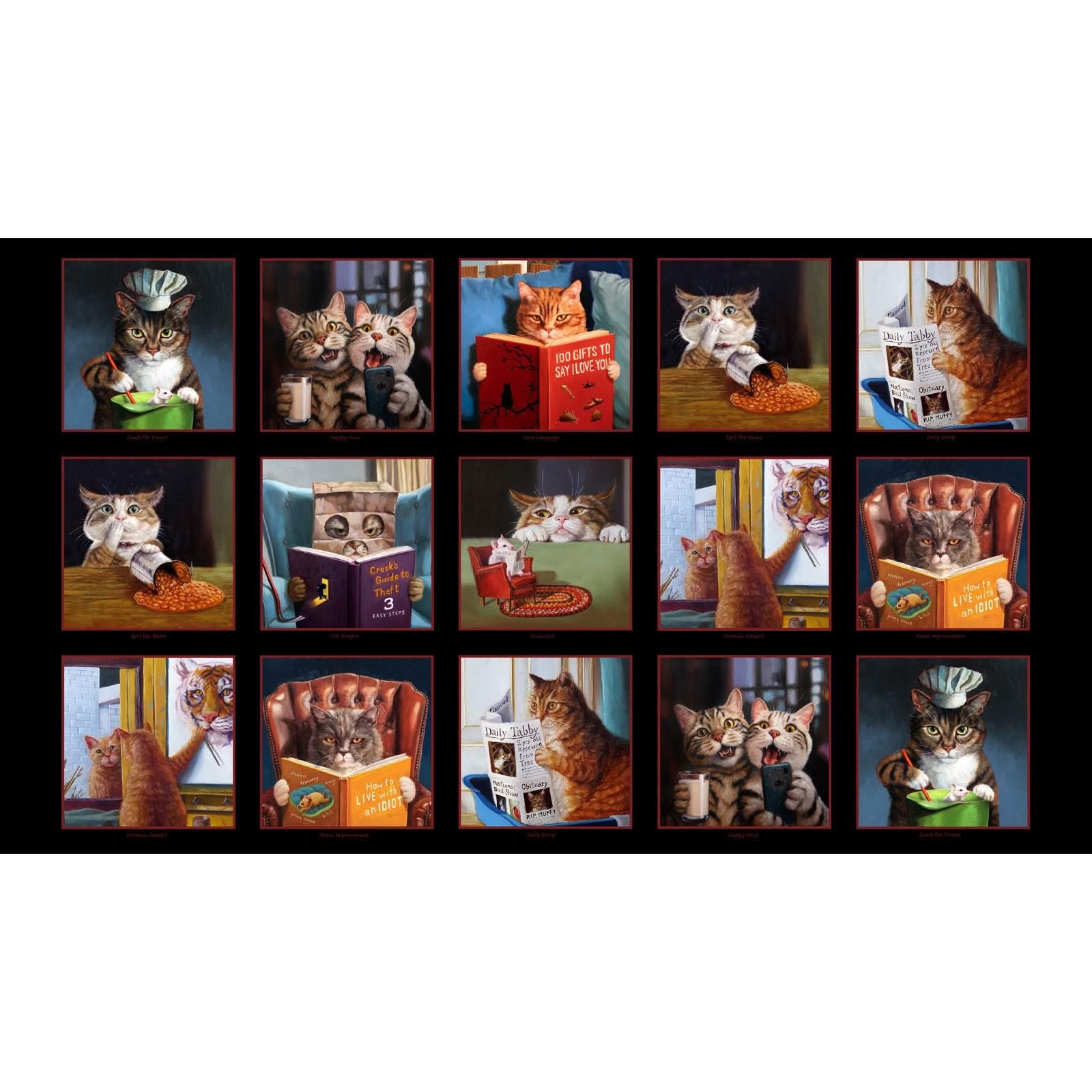 Cat Fabric Panel 44" x 24" - 100% cotton - Elizabeth's Studio - Cat's Meow