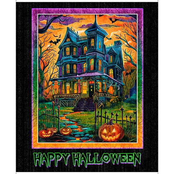 Happy Halloween Fabric Panel - 36" x 44" - Happy Haunting - QT Fabrics - Haunted House