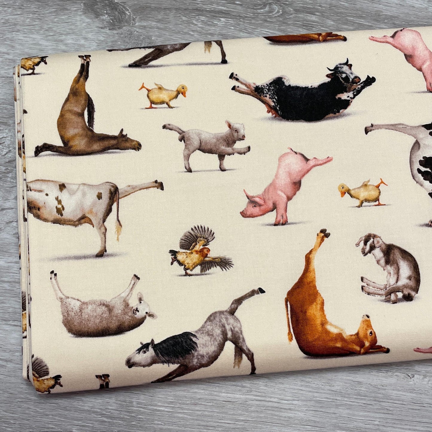 Yoga Fabric - Yoga is for Everyone on Cream - Elizabeth's Studio - 100% Cotton - Animal Yoga