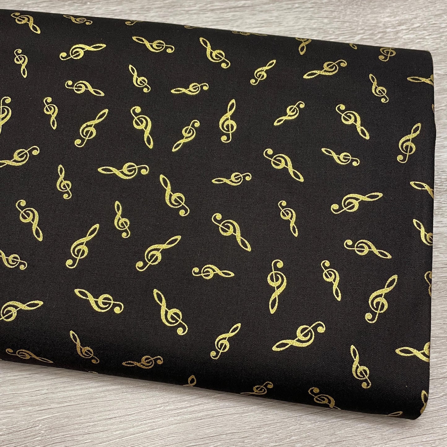 Music fabric with METALLIC accents - Tossed Metallic G-Clefts