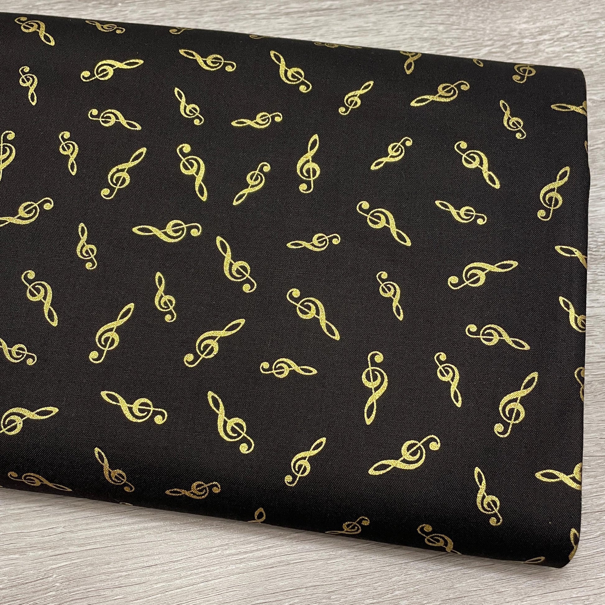 Music fabric with METALLIC accents - Tossed Metallic G-Clefts