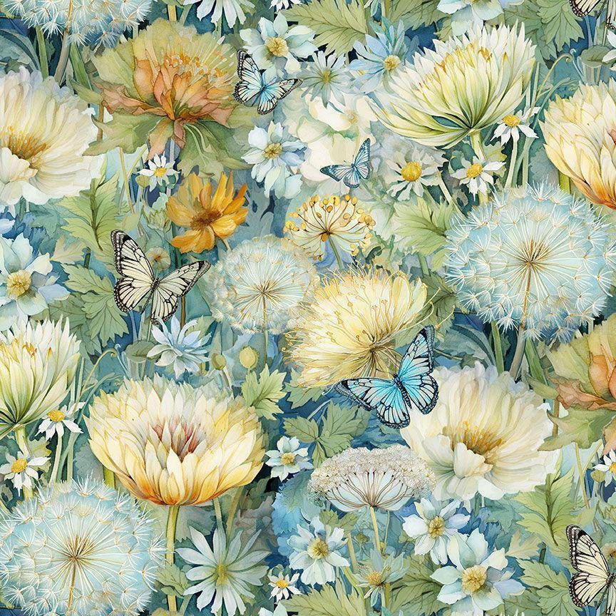 Forest Floral & Butterflies Fabric - Butterflies on Floral - Timeless Treasures - 100% Cotton - Forest Whisper -CD3681