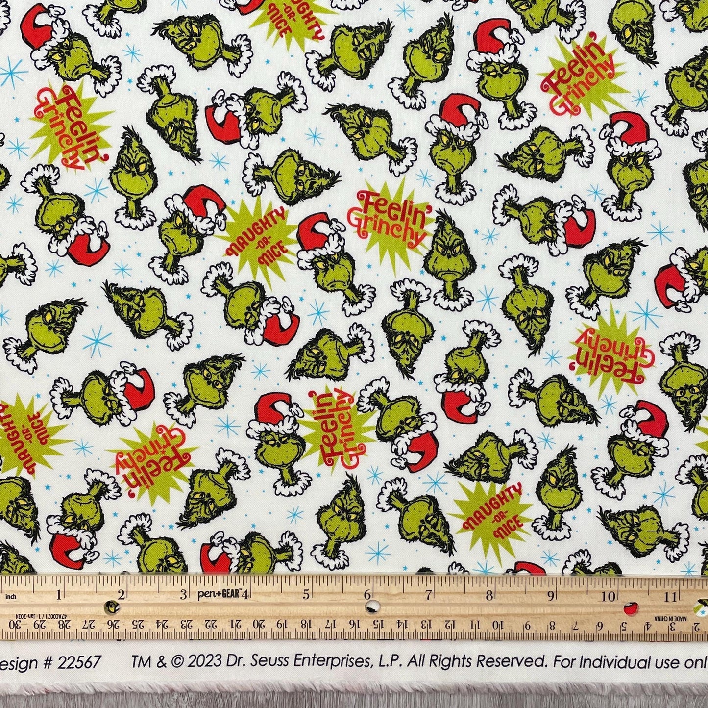 Robert Kaufman Grinch Fabric - Feelin' Grinchy Candy Cane White - How the Grinch Stole Christmas - 100% cotton fabric - Naughty or Nice