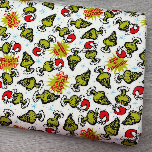 Robert Kaufman Grinch Fabric - Feelin' Grinchy Candy Cane White - How the Grinch Stole Christmas - 100% cotton fabric - Naughty or Nice