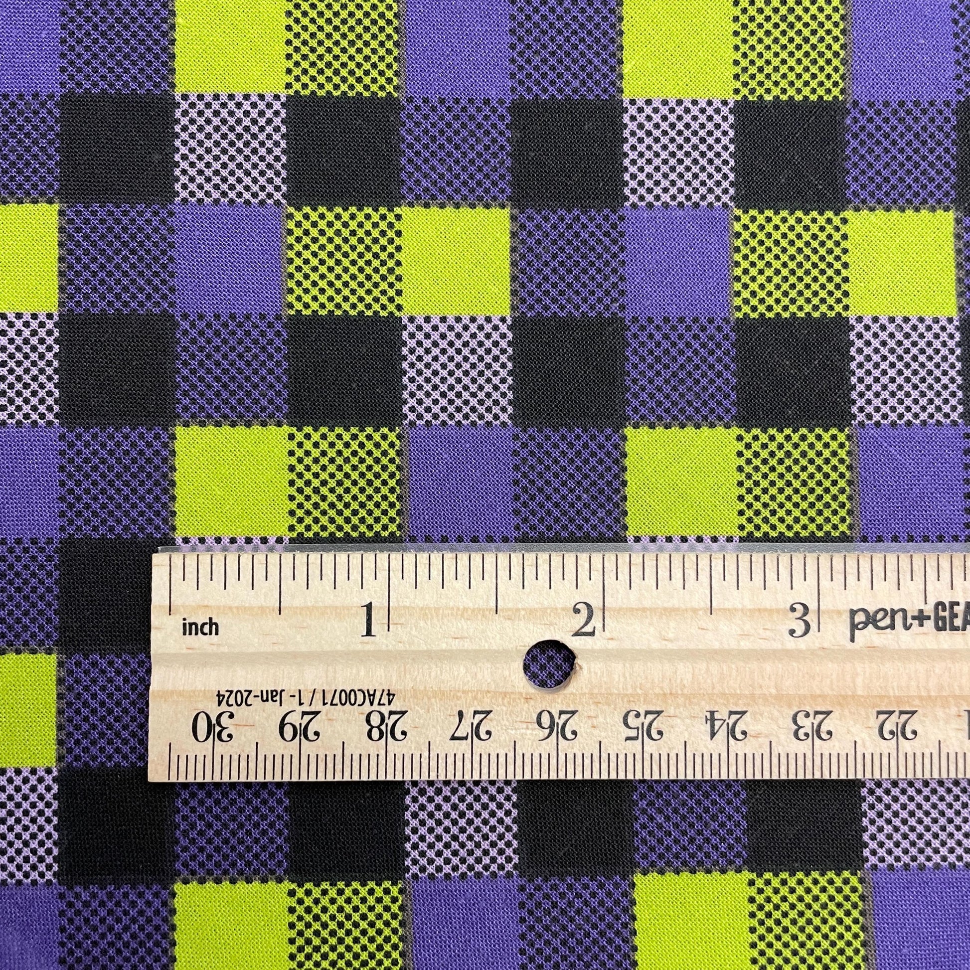 Halloween Checkerboard Fabric - 100% Cotton Fabric - Purple and Green 1/2" Check by the yard