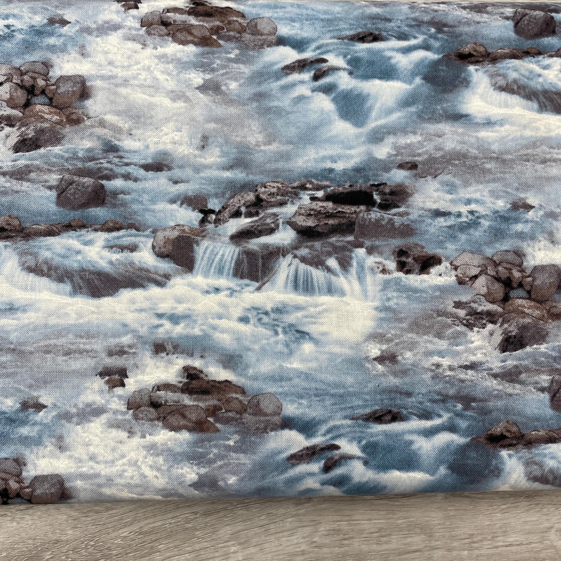 Water fabric - Running Rapids 552 Blue - Landscape Medley Collection - Elizabeth's Studio - 100% Cotton - rocks river whitewater rafting