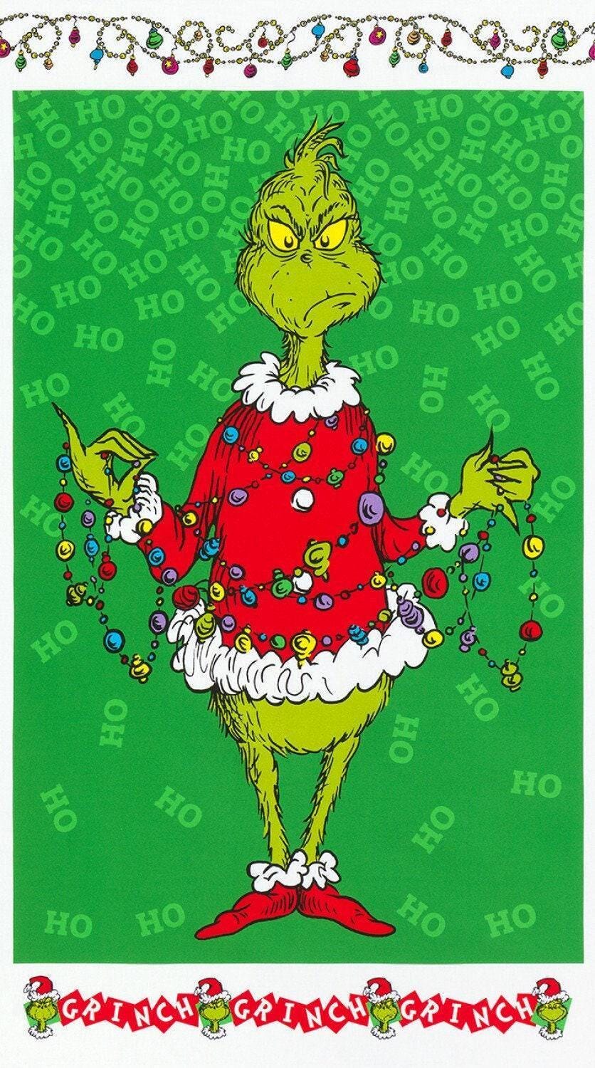 Grinch Fabric Panel - 23.5" x 43" - Robert Kaufman - How the Grinch Stole Christmas - 100% cotton fabric