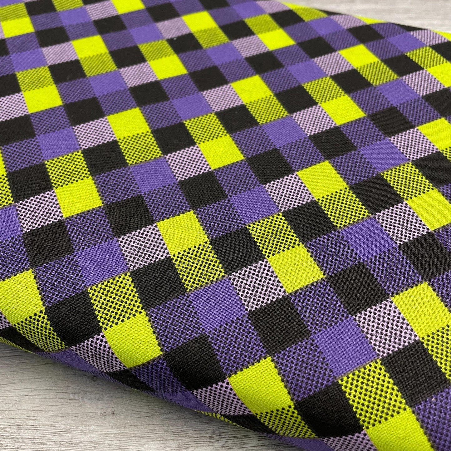 Halloween Checkerboard Fabric - 100% Cotton Fabric - Purple and Green 1/2" Check by the yard