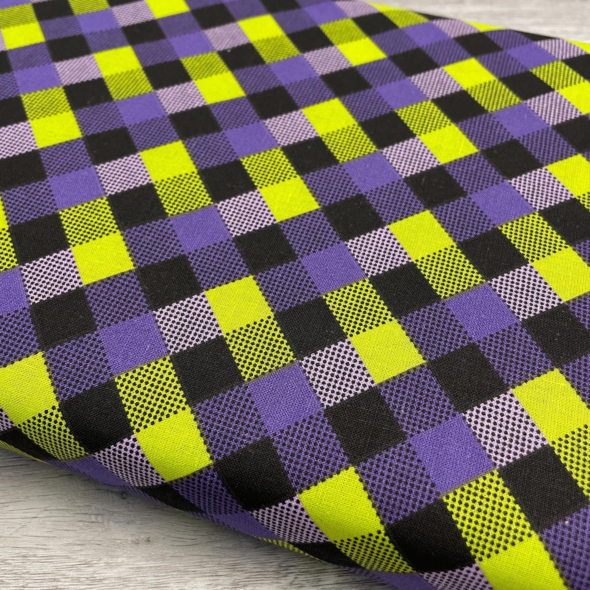 Halloween Checkerboard Fabric - 100% Cotton Fabric - Purple and Green 1/2" Check by the yard