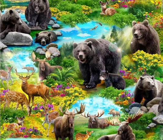 Forest Animal fabric - Wilderness Animals Scenic - 100% Cotton - Oasis 59-7371