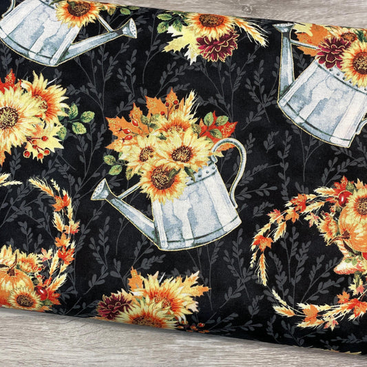 Fall Sunflower Fabric - With Metallic Accents - Fall Blooms
